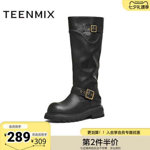 天美意冬新款商场同款高直筒显瘦百搭厚底女骑士靴BM351DG5