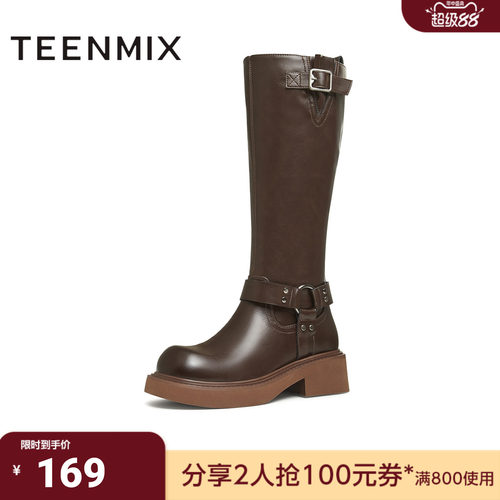 天美意冬新款高筒靴长靴显瘦百搭弹力靴女骑士靴KTX12DG4