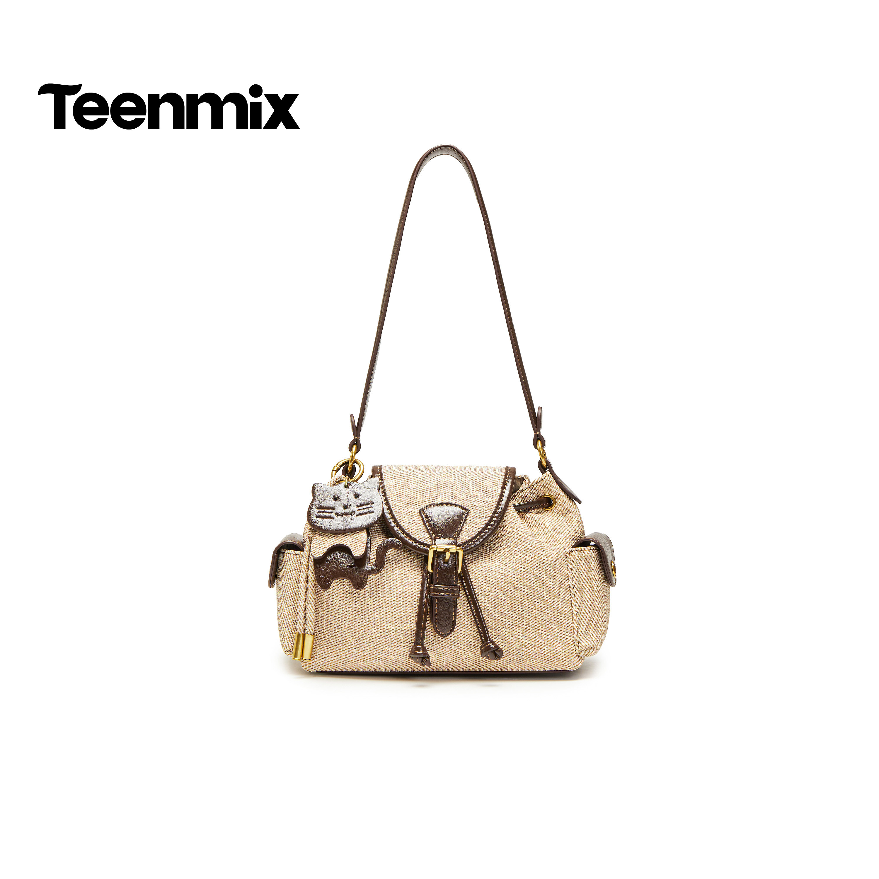 天美意2026春新款商场同款复古通勤抽绳单肩女斜挎包X3261AX6,箱包皮具/热销女包/男包,通用款女包,淘宝优惠券,粉丝福利购,淘宝优惠卷