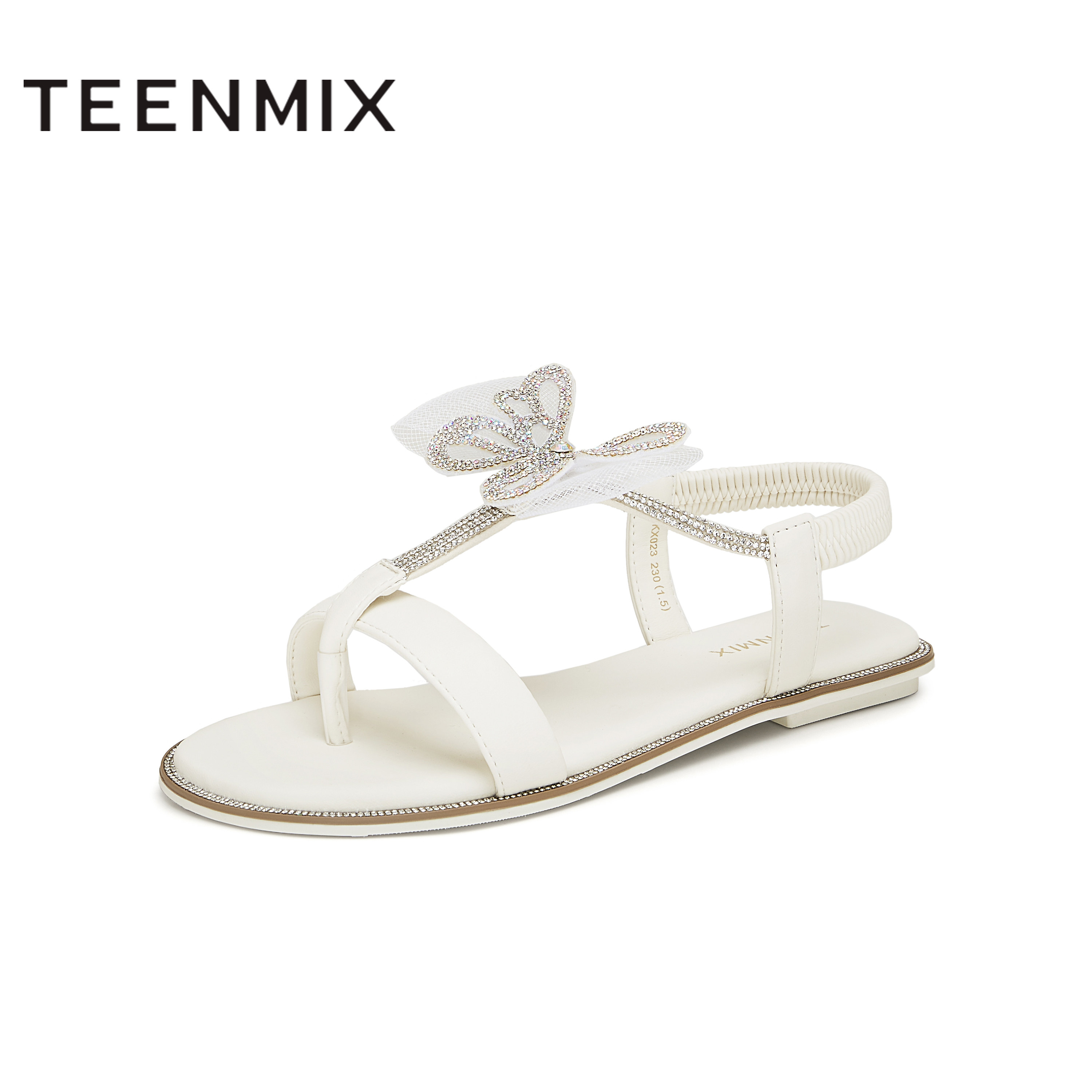 天美意新款日常百搭配裙子蝴蝶平跟女休闲凉鞋KX023BL4,女鞋,休闲凉鞋,淘宝优惠券,粉丝福利购,淘宝优惠卷