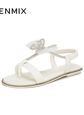 天美意新款日常百搭配裙子蝴蝶平跟女休闲凉鞋KX023BL4