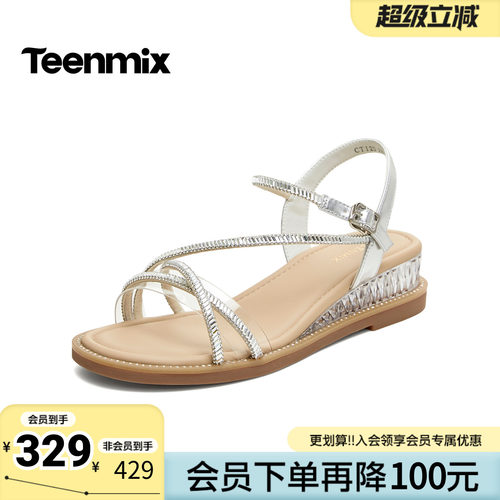 天美意2026夏新款商场同款坡跟条带百搭休闲女时装凉鞋CTI23BL6