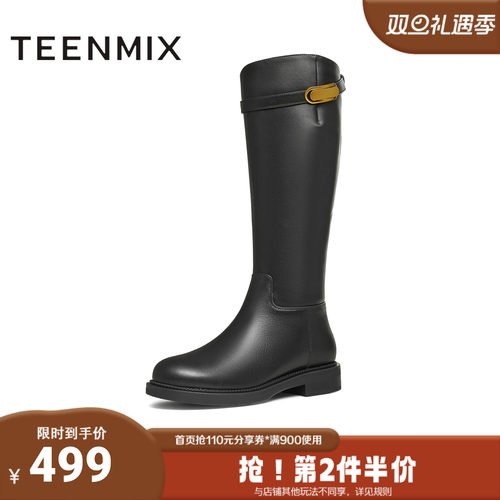 天美意冬新款长筒靴高筒靴骑士靴百搭显瘦女骑士靴KQZ11DG4