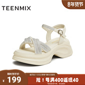 天美意2025夏新款 BK941BL5 水钻厚底女一字带凉鞋 商场同款 时尚