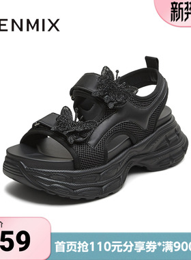 天美意夏季新款厚底运动休闲魔术贴百搭女老爹凉鞋KD115BL5