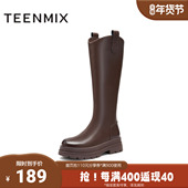 天美意冬新款 长筒靴双耳骑士靴皮靴拉链女弹力高靴KTX08DG4