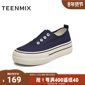 天美意秋新款 KJ010CM5 女帆布鞋 厚底一脚蹬时尚 休闲鞋