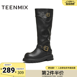 天美意冬新款商场同款高直筒显瘦百搭厚底女骑士靴BM351DG5