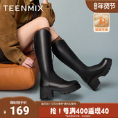 天美意冬新款 商场同款 长靴v口显瘦机车靴女骑士靴KNZ04DG4