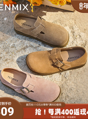 天美意2025新款复古百搭通勤休闲针扣一字带女勃肯鞋KMZ05AA5