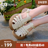 天美意复古包头罗马凉鞋 CLR30BH4 夏新款 猪笼鞋 女休闲厚底凉鞋