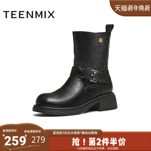 天美意2025冬新款 靴KNZ21DZ5 厚底百搭靴子潮流复古通勤女时装