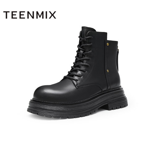 天美意冬新款厚底简约时尚短靴百搭女马丁靴KDX05DD4