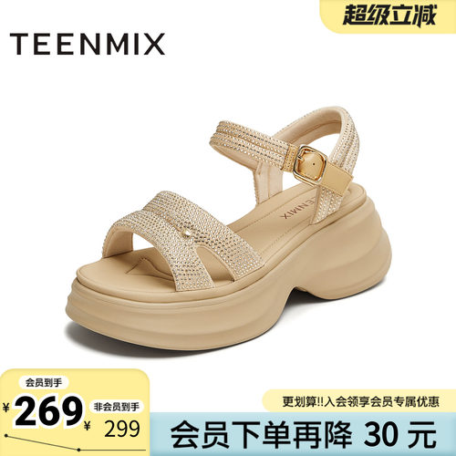 天美意夏季新款商场同款厚底闪钻百搭出游女休闲凉鞋BL401BL5
