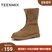 天美意2025冬新款 前拉链厚底百搭复古一脚蹬女时装 靴KNZ23DZ5