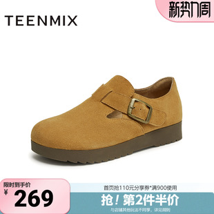 女勃肯鞋 纯色百搭复古半拖鞋 BJ551CM4 商场同款 天美意春新款