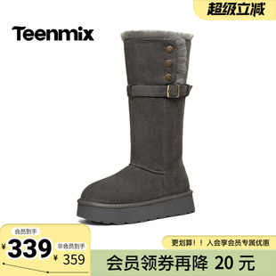 天美意冬新款休闲百搭靴子复古西部堆堆靴女时装靴KXD80DG5