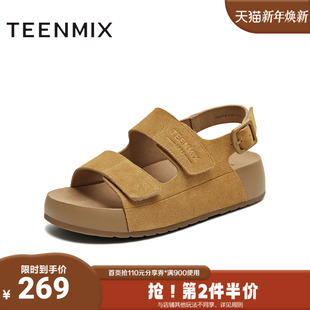 KK019BL5 露趾复古百搭舒适女勃肯鞋 天美意2025夏新款 一字带凉鞋