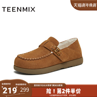 天美意2025冬新款 KK071DM5 毛绒保暖圆头复古百搭纯色女勃肯鞋