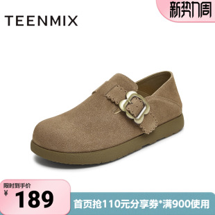 天美意春新款 KK050CA5 休闲百搭纯色复古外穿半拖女勃肯鞋