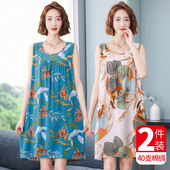 纯棉绸睡衣居家服裙子 新款 中年妈妈睡裙女夏大码 薄老年人造棉夏季