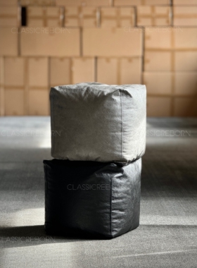 北欧中古复古风油蜡真皮头层牛皮单人懒人坐墩蒲团矮凳