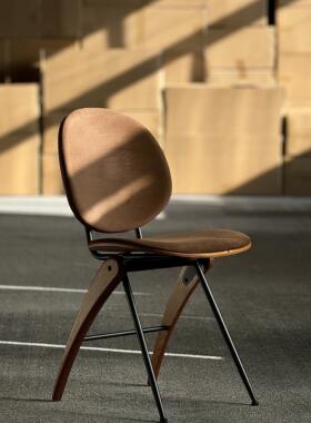 Classic Reborn中古复古金属实木绒面布艺软包餐椅靠背椅翠鸟椅