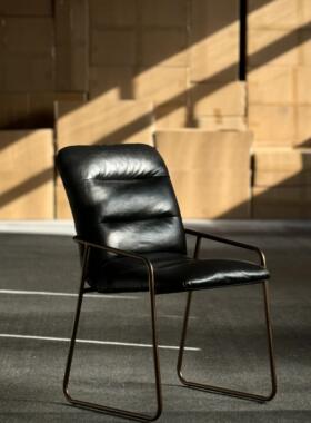 Classic Reborn中古金属进口头层真皮餐椅客厅组合餐桌椅黑色