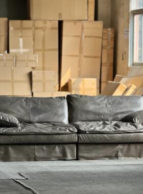 Classic Reborn复古全真皮直排沙发客厅组合羽绒三人位皮艺中古