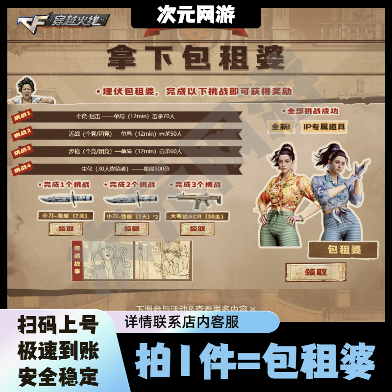 CF穿越火线包租婆角色挑战任务个竞狙击近战步枪击杀生化单局500