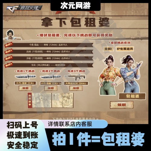 CF穿越火线包租婆角色挑战任务个竞狙击近战步枪击杀生化单局500