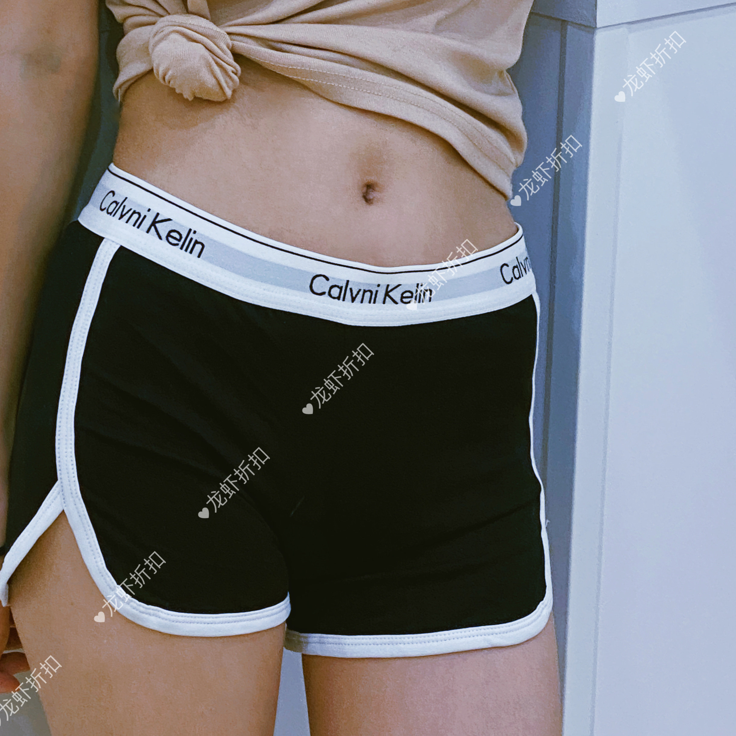 运动风平角裤外穿纯棉性感字母中腰短裤女大瑜伽健身