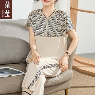 套装 妈妈夏装 时尚 气质两件套中年女士洋气T恤中老年夏季 40岁 短袖