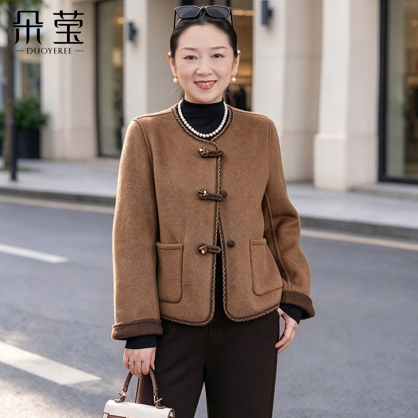 妈妈冬装高端双面呢外套2026新款中年女中老年贵夫人品牌毛呢大衣