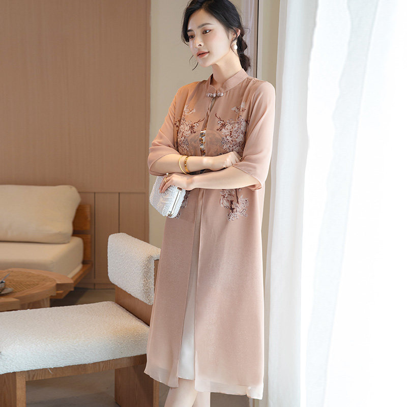 现货妈妈夏装中国风连衣裙子气质改良旗袍裙中老年女大码40岁50春