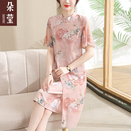 气质妈妈夏装新中式连衣裙母亲节