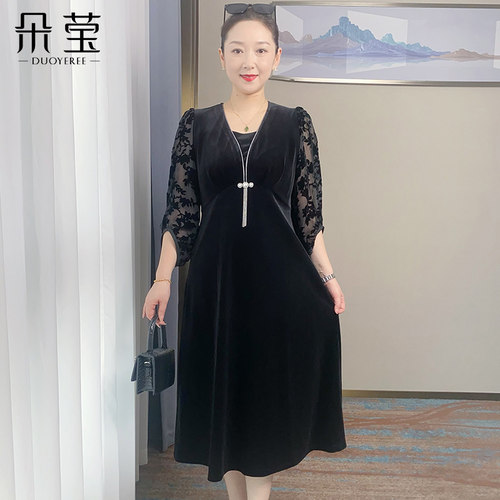 朵莹妈妈秋装高端大气纱袖连衣裙