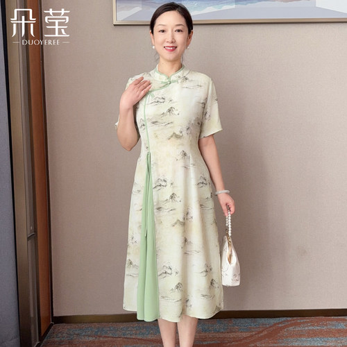 妈妈夏装洋气新中式旗袍连衣裙