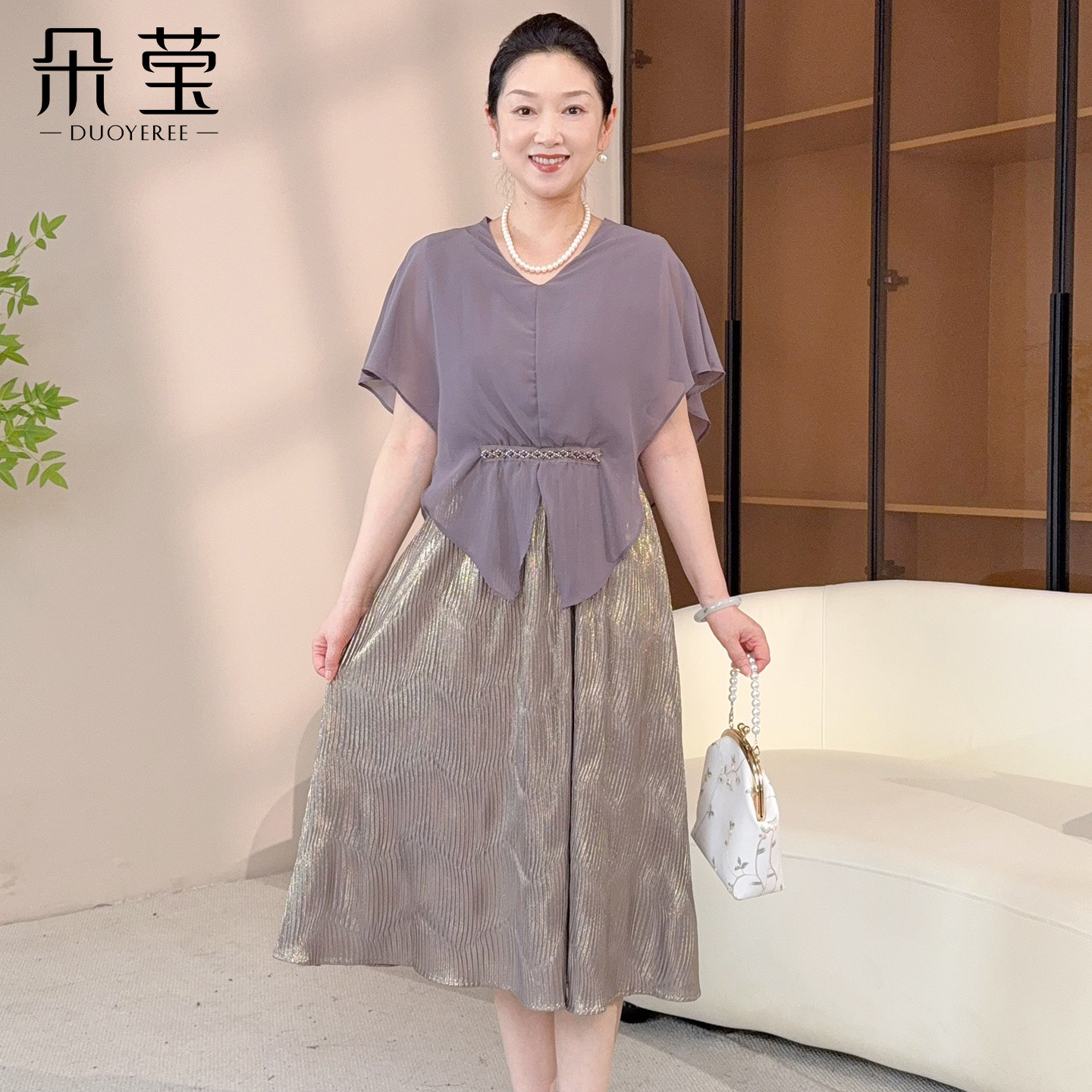 朵莹妈妈夏装高档假两件连衣裙