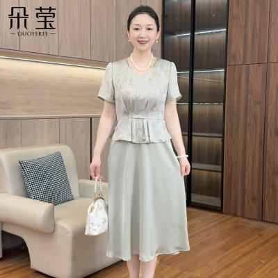 朵莹新中式妈妈夏装碎花连衣裙