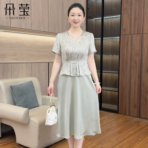 朵莹新中式妈妈夏装碎花连衣裙