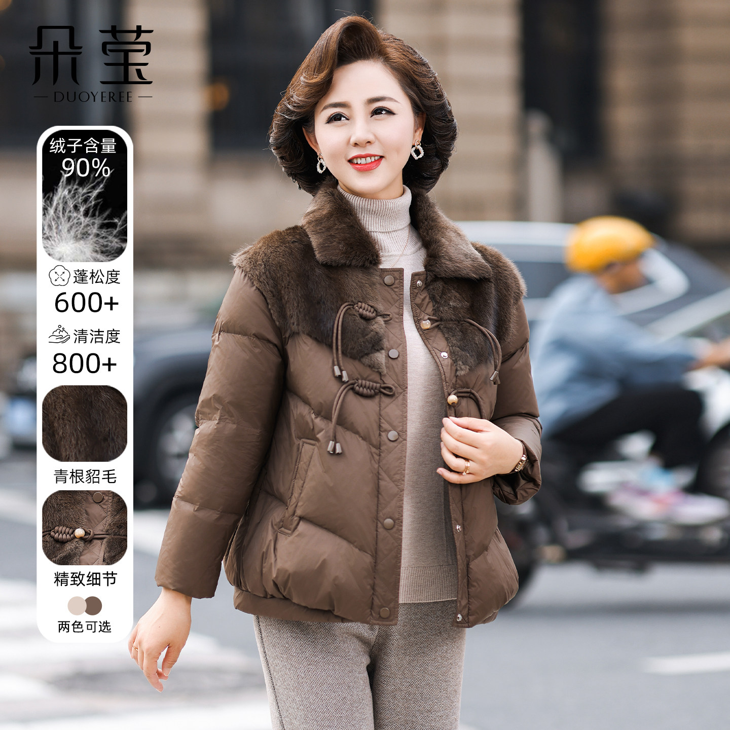 妈妈冬装高贵貂毛拼接羽绒服外套