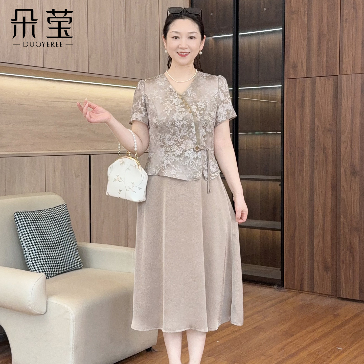朵莹妈妈夏装新中式提花连衣裙