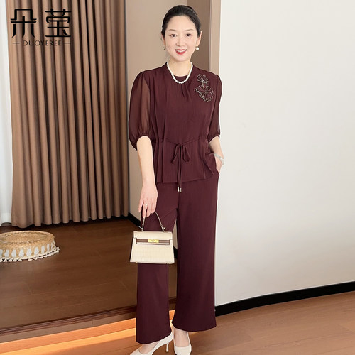 朵莹新款妈妈夏装端庄大气套装