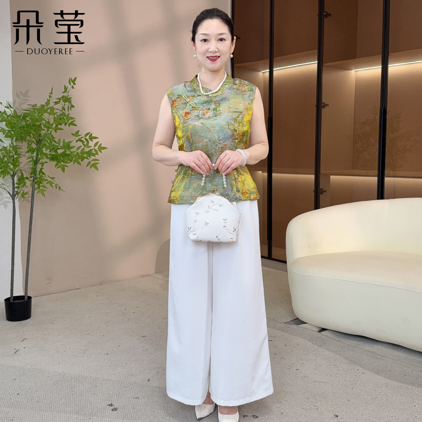 朵莹妈妈夏装新中式套装2026新款中年女装国风上衣中老年无袖马甲