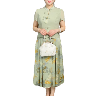 洋气妈妈夏装气质新中式连衣裙套装2026新款中年女时尚显瘦长裙子