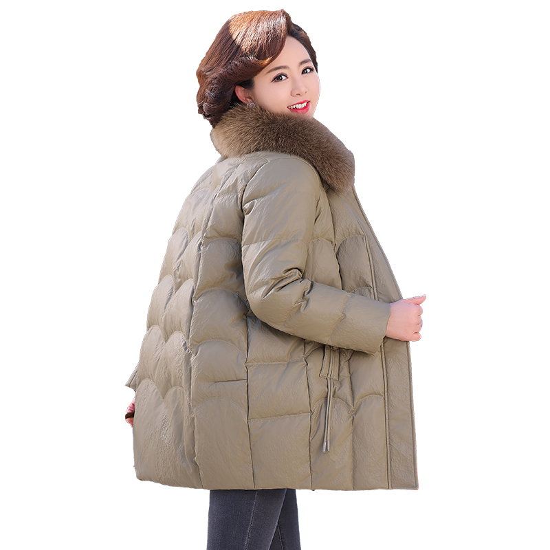 中年妈妈冬装中长款加厚皮羽绒服