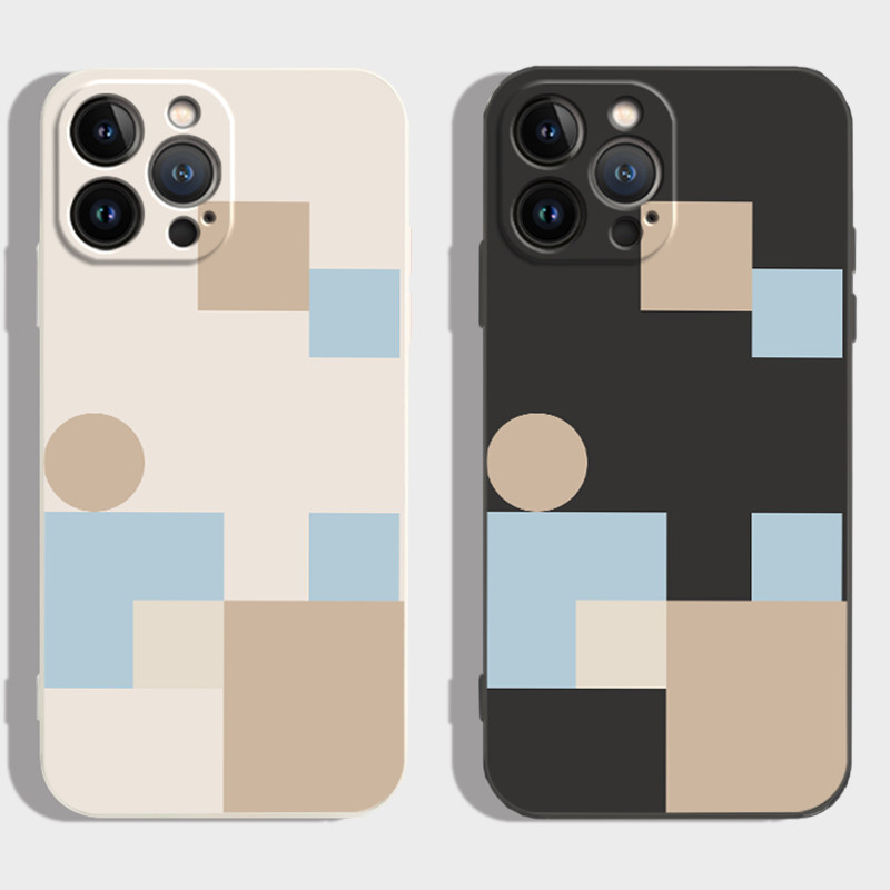 几何拼接适用苹果13pro手机壳12mini撞色11pm简约iPhone14plus保护套xs软壳15pro防摔16pm全包17air小众17pro