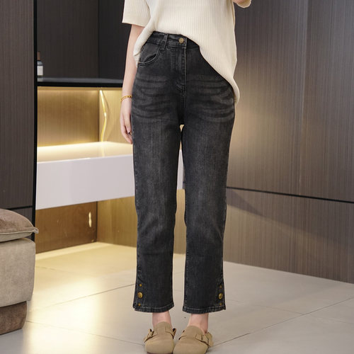 200斤高腰弹力裤口一粒扣烟管裤