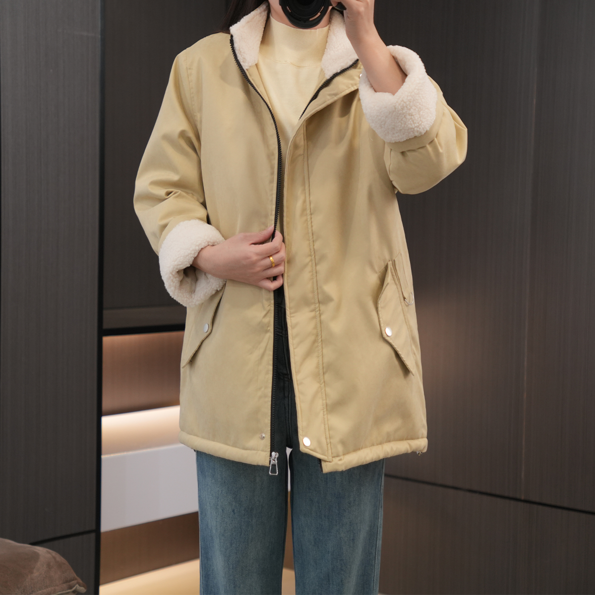 闭眼入冬季时尚保暖颗粒绒棉服